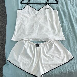 kate spade “Mrs.” Wedding Day White Cami & Short Sleep Set with Black Trim